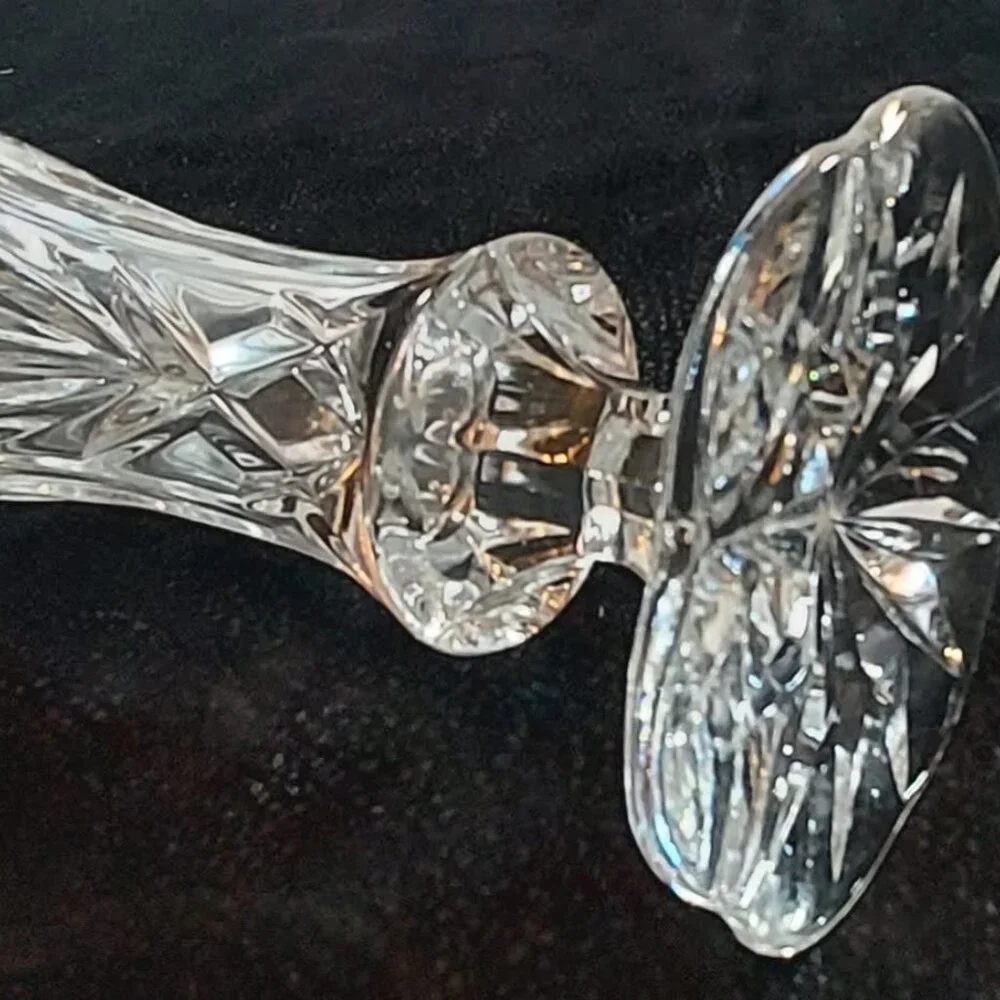 Vintage Czech Lead Crystal High Clarity Etched Starburst Pedestal Vace 9